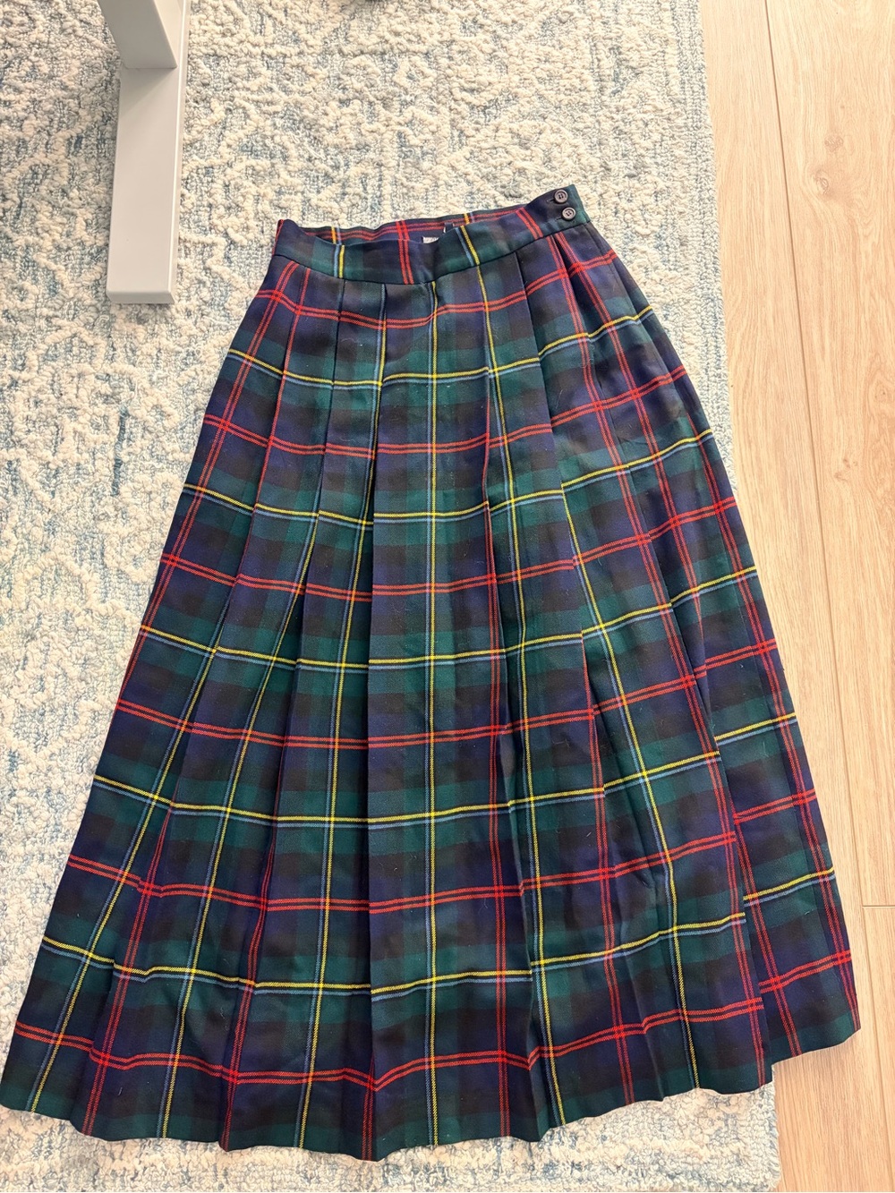 Vintage Ralph Lauren Tartan Plaid Maxi Pleated Skirt in Navy, Green, Red, Yellow - Picture 1 of 9